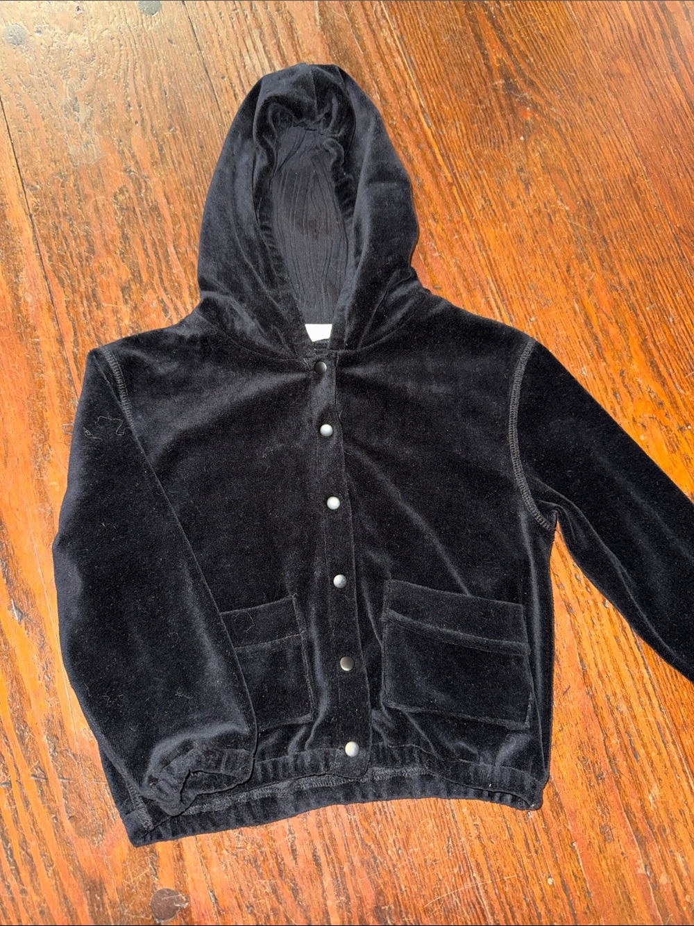Kids Black Velvet Hooded Snap-Front Sweatshirt